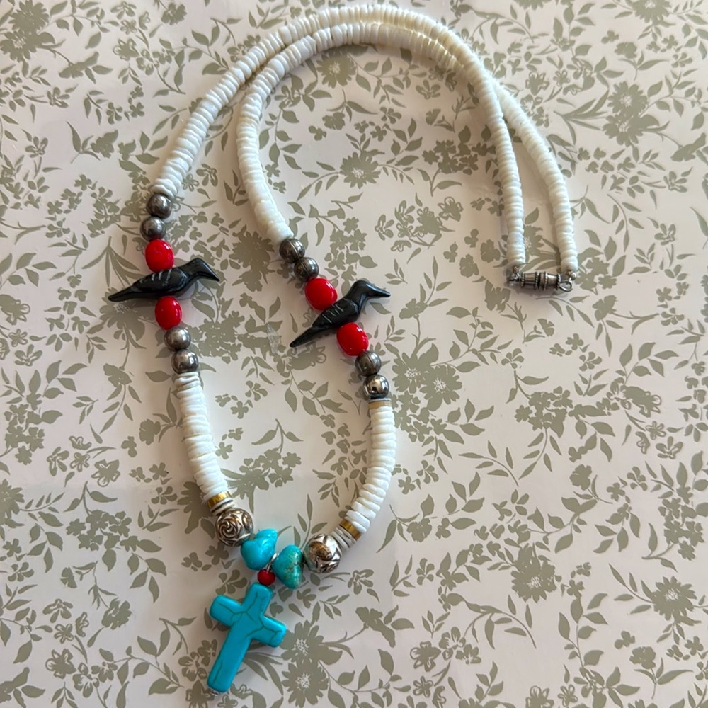 Native American Style Necklace with Birds & Cross